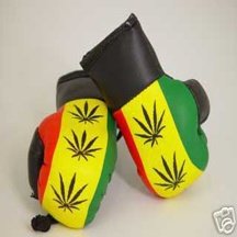 Hang in your Car RED GOLD GREEN STRIPE WITH WEED LEAF MINI BOXING GLOVES 